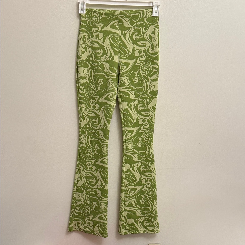 Zara Green and White Hippie Swirl Pants Boho Gypsy Size Small
